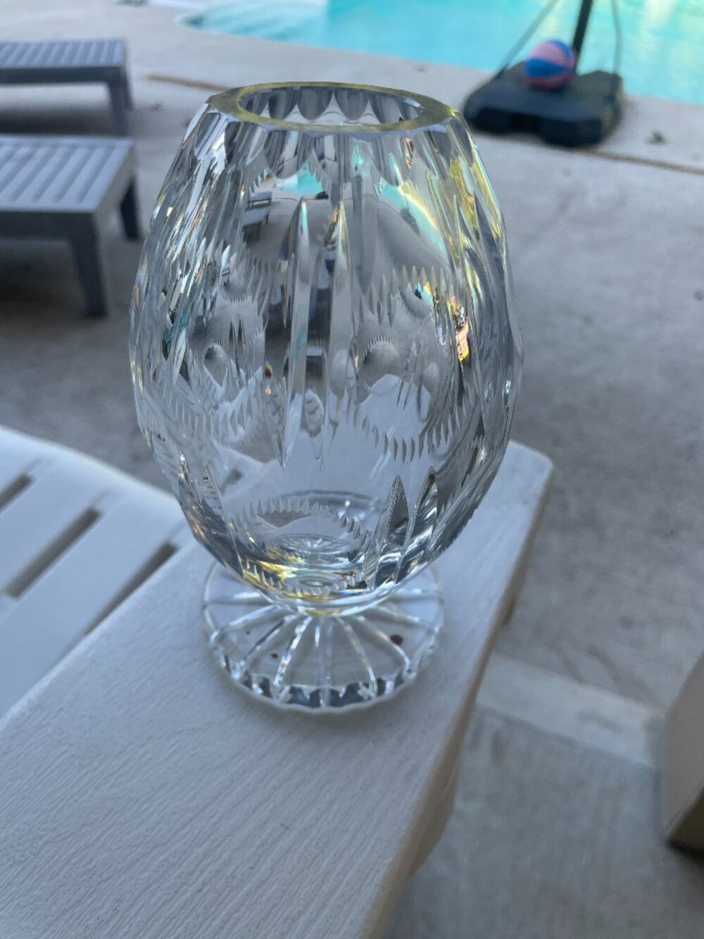 Cut Crystal Oval Vase Vintage Footed Base 6 1/2 " Tall Heavy Crystal